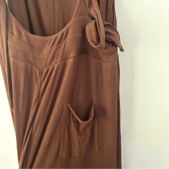 Free People Beach Wide Leg Overalls With Waist Tie Chocolate Brown NWT - Picture 10 of 12